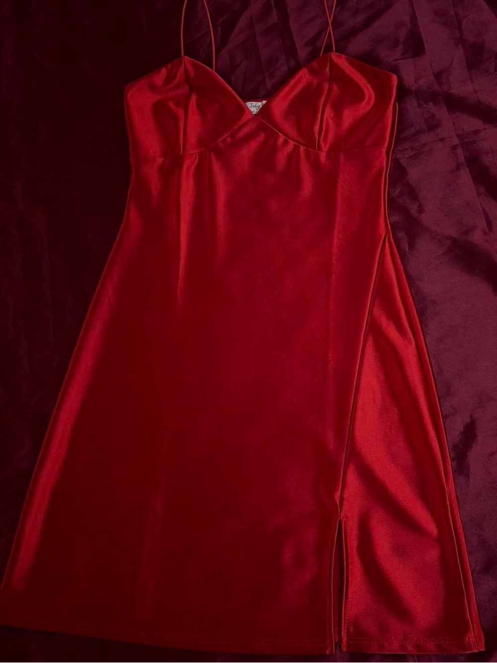 Red Satin Slip Dress with Side Slit